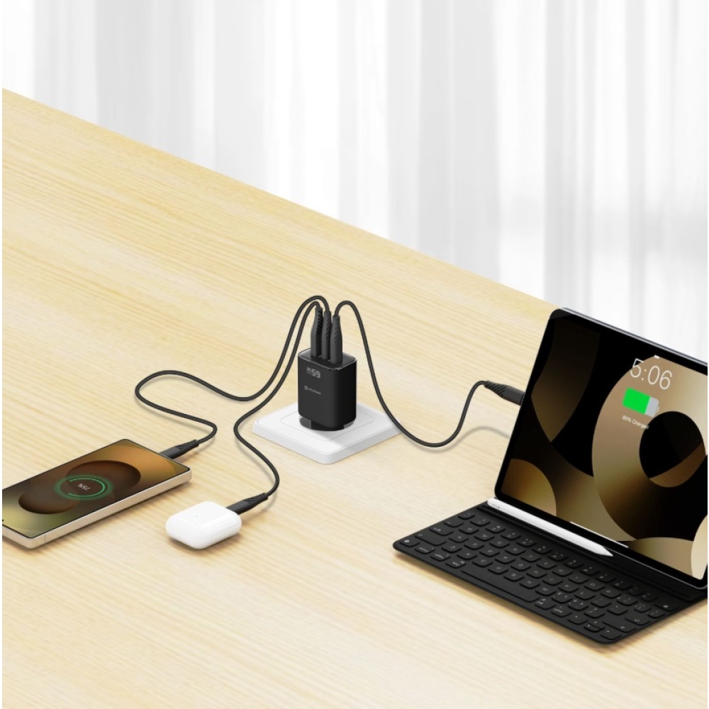 Swissten síťový adaptér Edge Gan 2x USB-C PD 65W + 1x USB-A 18W QC - černý