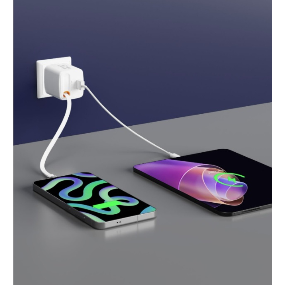 SWISSTEN síťový adaptér SlideCHARGE GaN 45W, 1x USB-A 18W se zatahovacím USB-C kabelem 0.75m - bílý