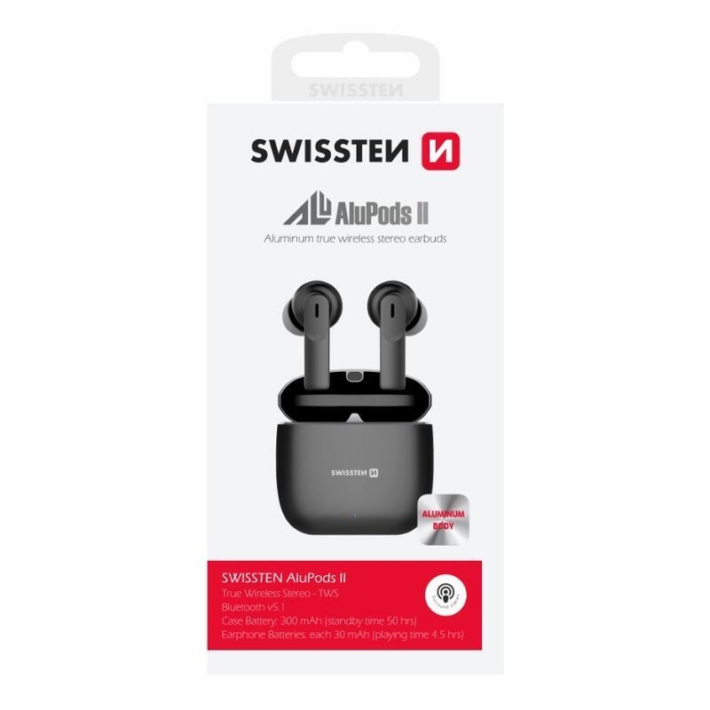Swissten TWS ALUPODS II Bluetooth sluchátka - černá