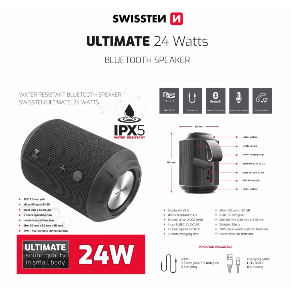 SWISSTEN Ultimate Bluetooth reproduktor 24W - černý