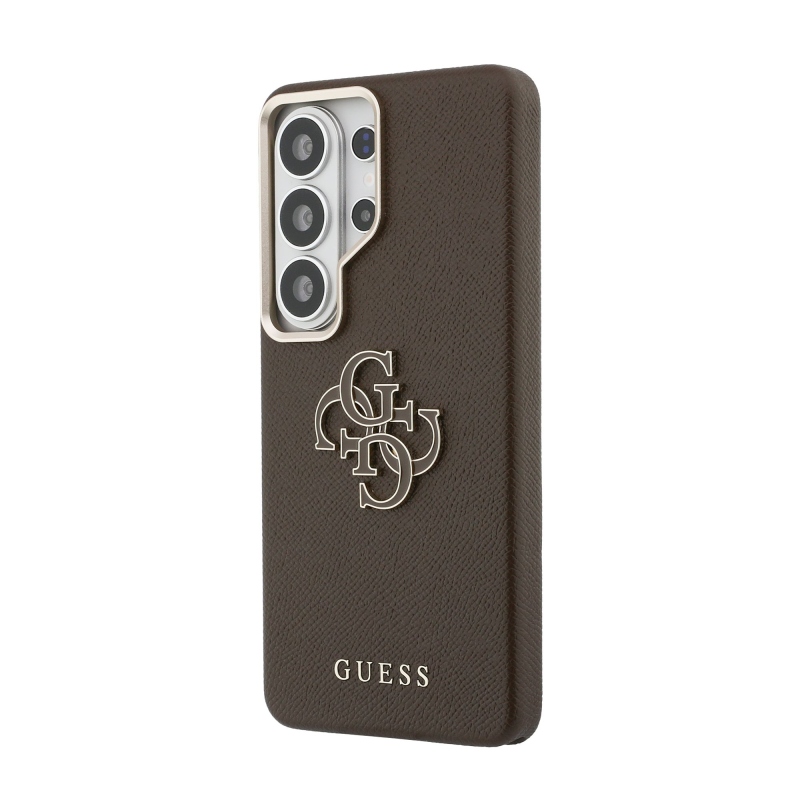 Guess PU 4G Resin Metal Logo Zadní Kryt pro Samsung Galaxy S26 Ultra Brown