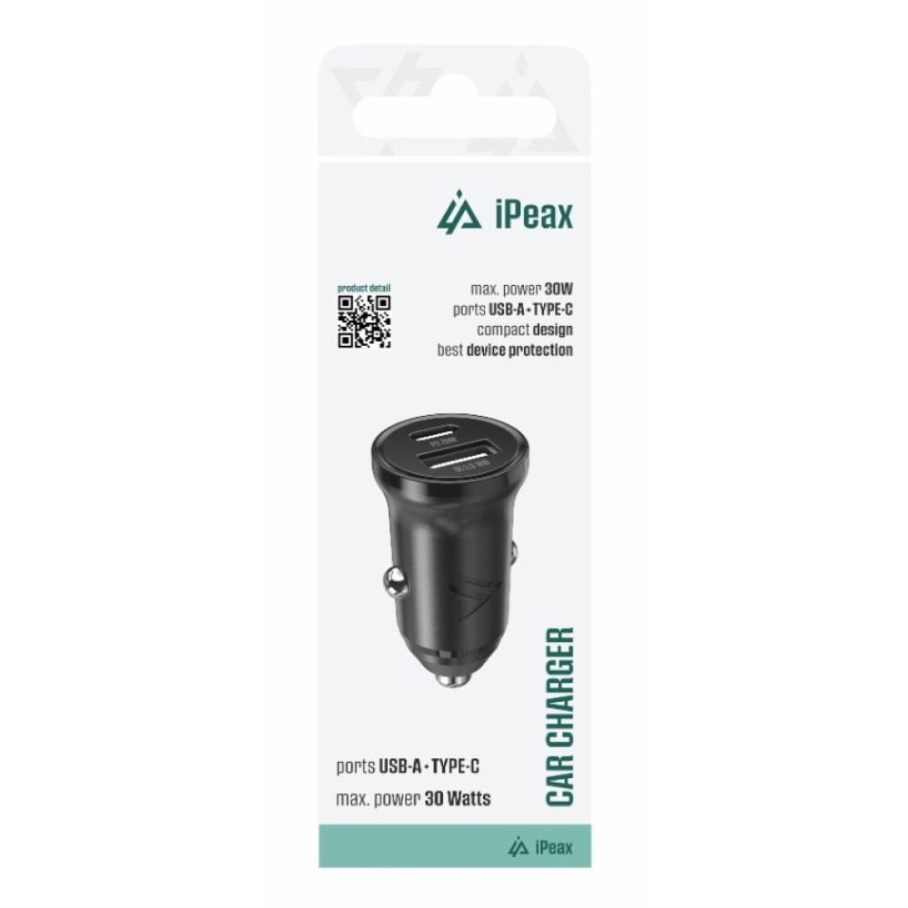 iPEAX Autonabíječka CL-04, PD, 30 W, 1x USB-C a 1x USB-A - černá