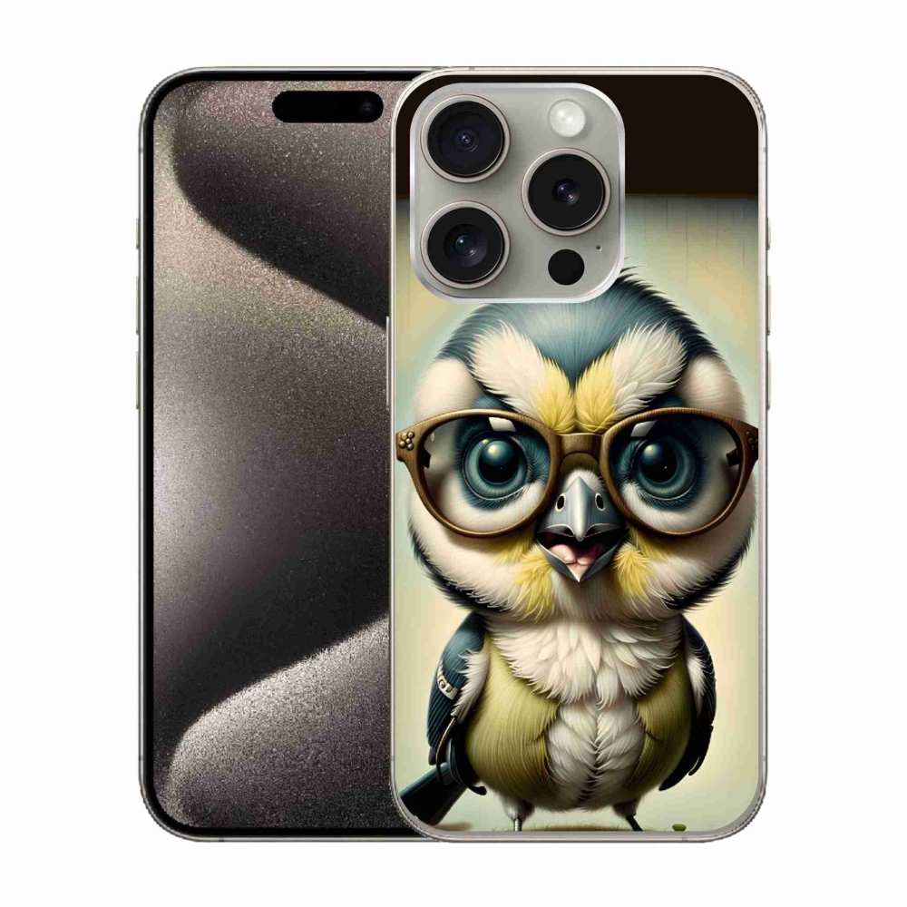 Gelový kryt mmCase na iPhone 15 Pro - mládě s brýlemi