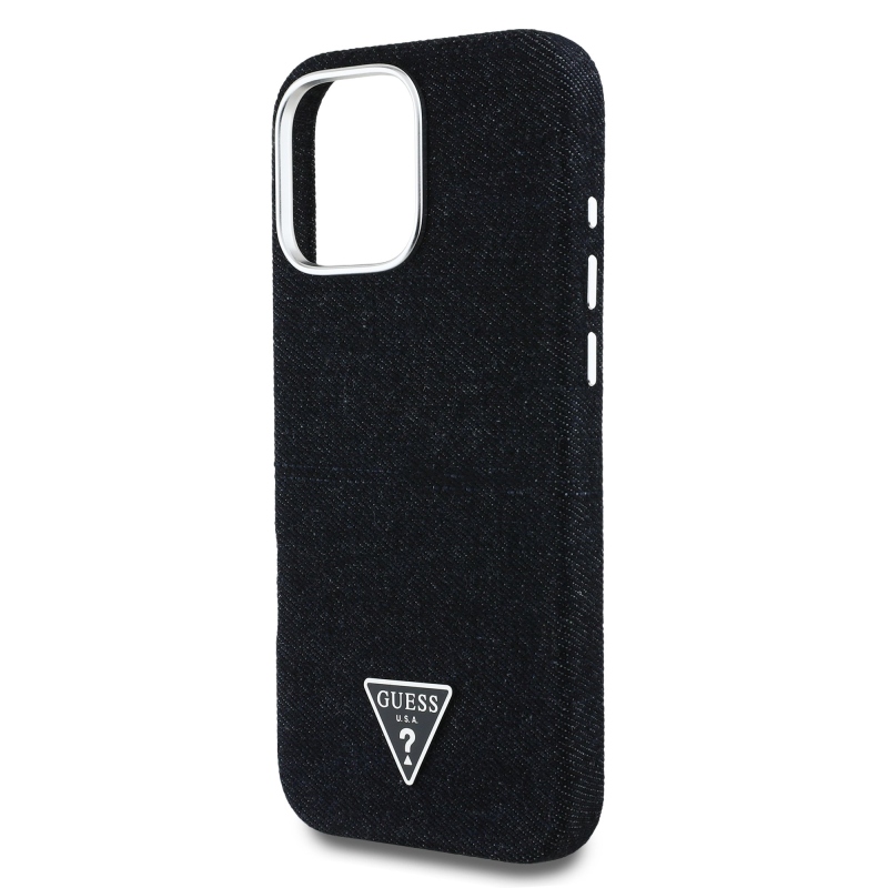 Guess Denim Triangle Logo MagSafe Zadní Kryt pro iPhone 16 Pro Black