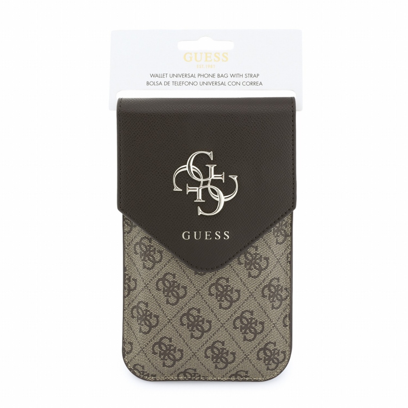 Guess PU Leather+Grained 4G Metal Logo Taška na Telefon Brown