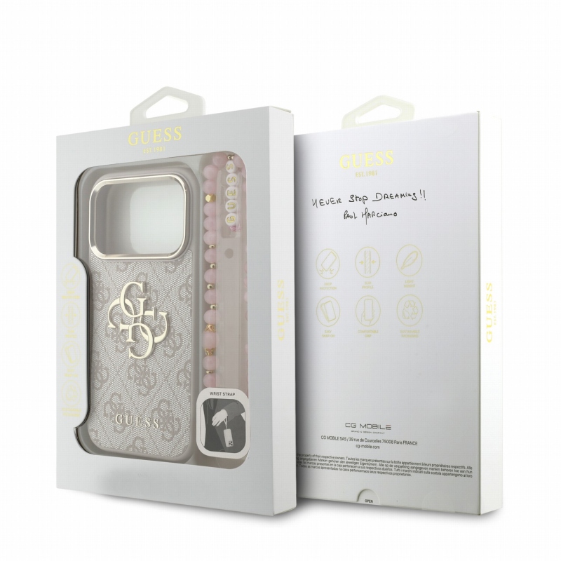 Guess PU 4G Metal Logo Strap Zadní Kryt pro iPhone 18 Pro Pink