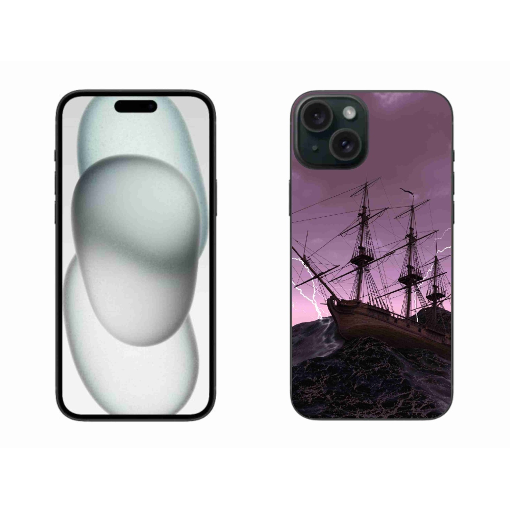 Gelový kryt mmCase na iPhone 15 Plus - loď v bouři