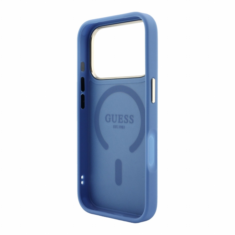 Guess PU Leather 4G Gold Frame Embossed MagSafe Zadní Kryt pro iPhone 18 Pro Blue