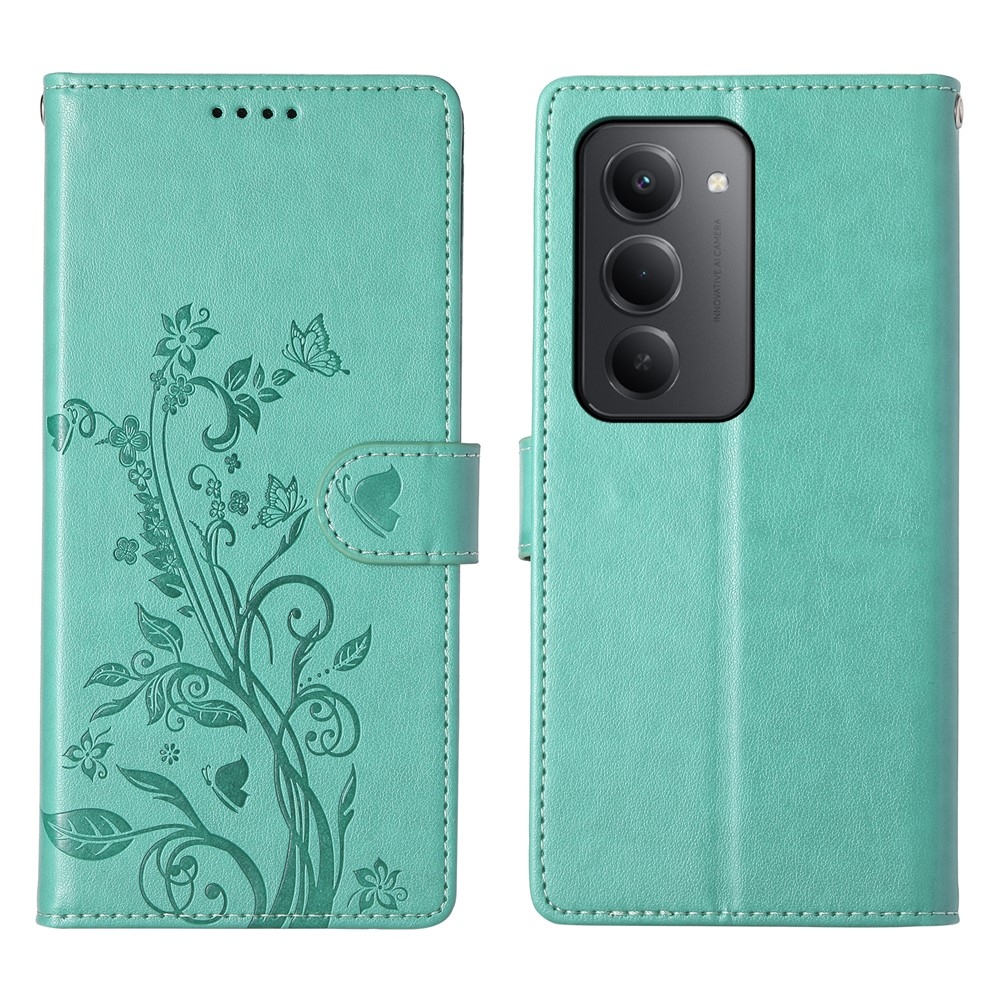 Flowery knížkové pouzdro na Xiaomi Redmi 15 5G (169mm) - modrozelené