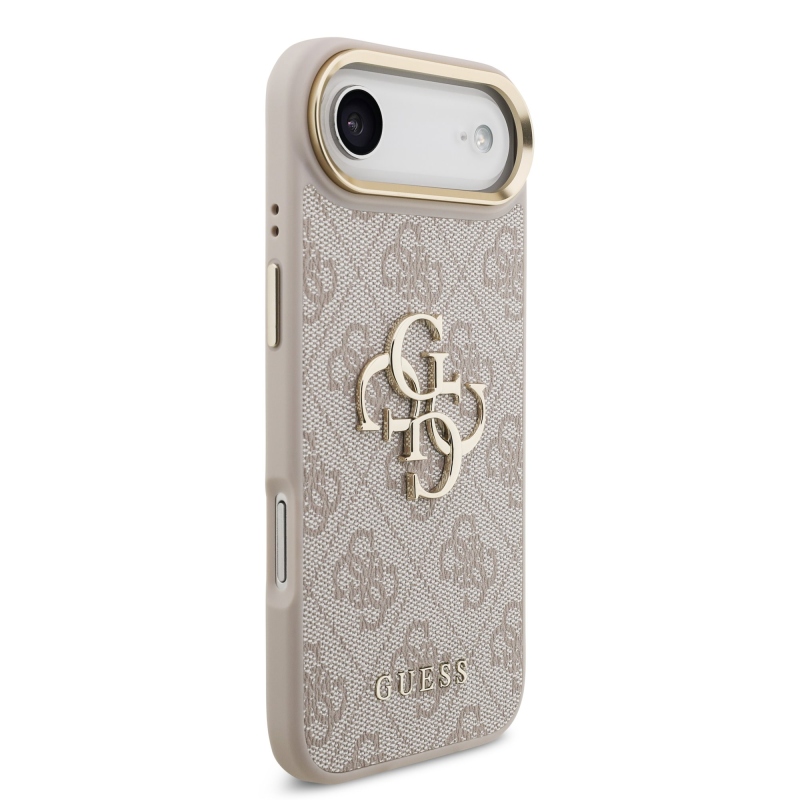 Guess PU Leather 4G Metal Logo Gold Frame Zadní Kryt pro iPhone Air Pink