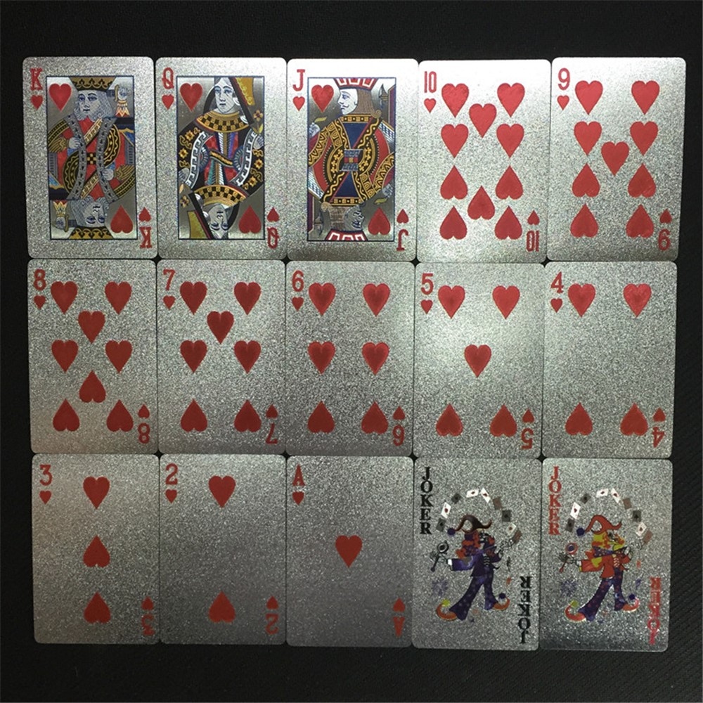 Voděodolné plastové hrací karty 100 dolarů ve stříbrném provedení 54 ks