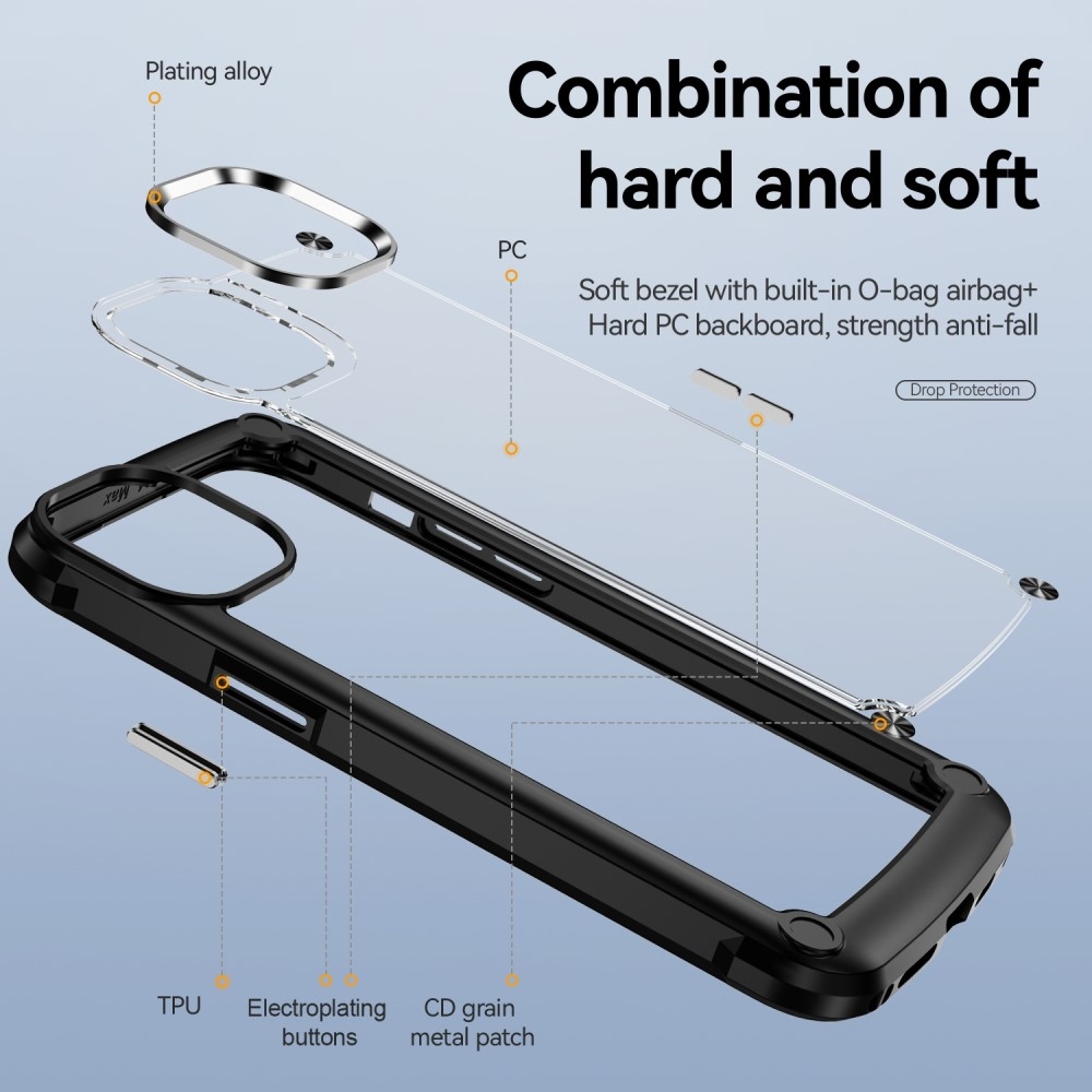 Gelový obal s pevnými zády na iPhone 15 Pro Max - černý