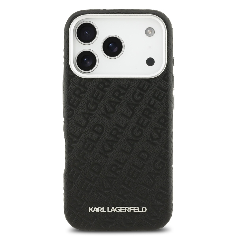 Karl Lagerfeld Grained PU Repeated Logo MagSafe Zadní Kryt pro iPhone 17 Pro Black
