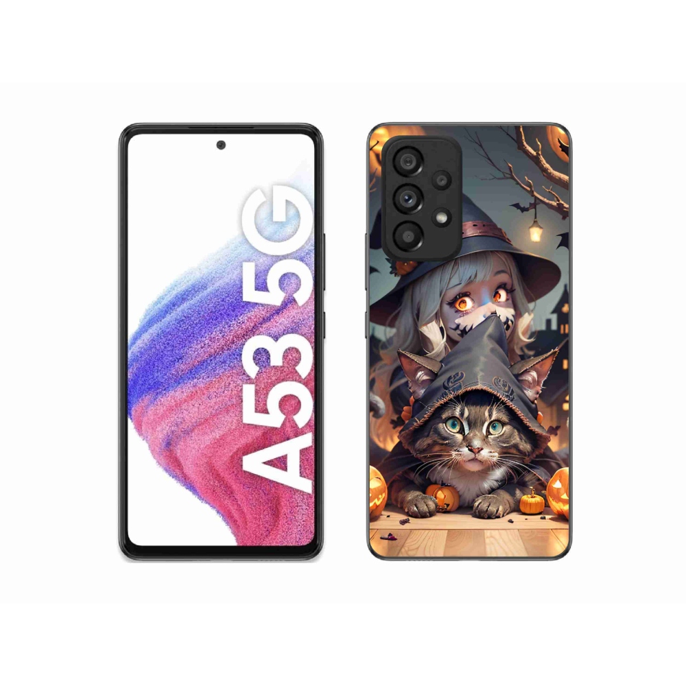 Gelový kryt mmCase na Samsung Galaxy A53 5G - čarodějnice s kočkou