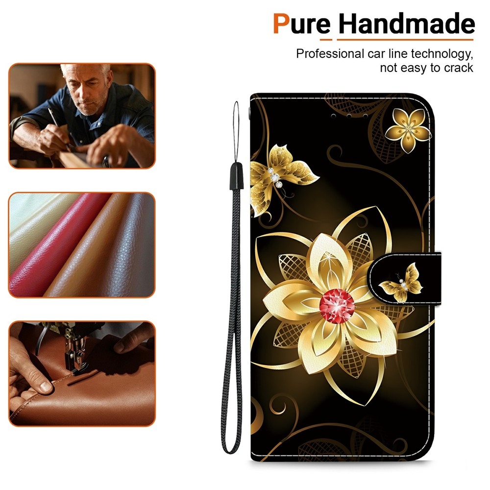 Versatile knížkové pouzdro na Xiaomi Redmi 15 4G (171mm) - zlatý květ