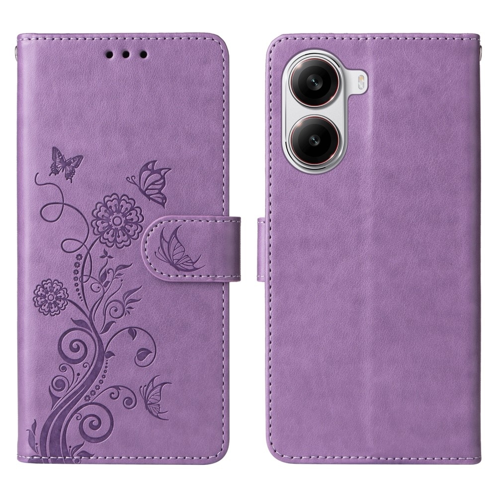 Flowery knížkové pouzdro na Xiaomi Poco X7 Pro 5G - fialové