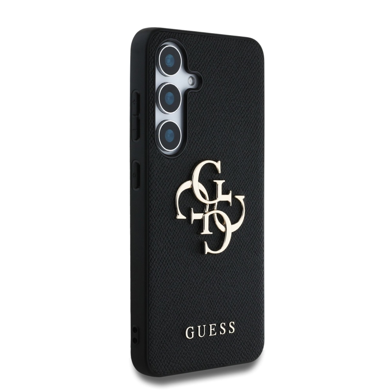Guess PU Grained 4G Metal Logo Zadní Kryt pro Samsung Galaxy S25+ Black