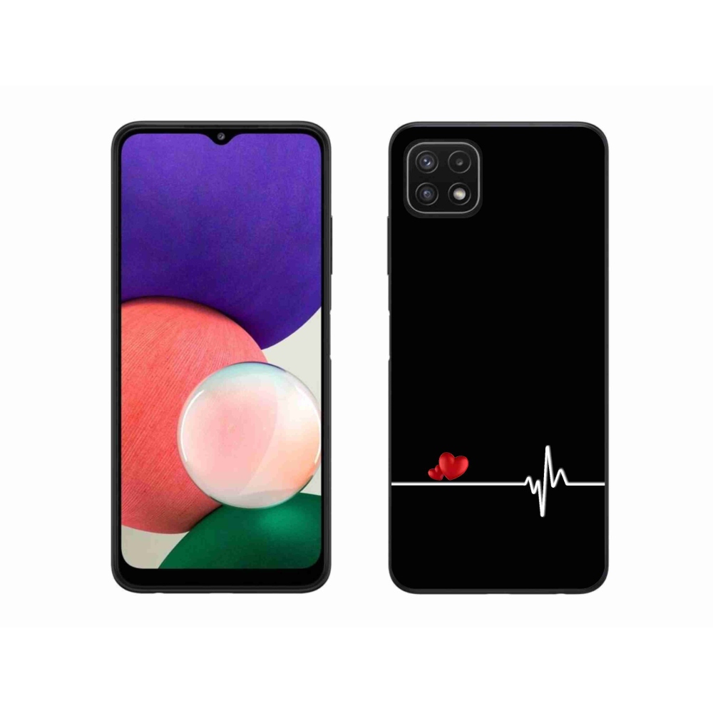 Gelový kryt mmCase na Samsung Galaxy A22 5G - srdce a tep černé pozadí