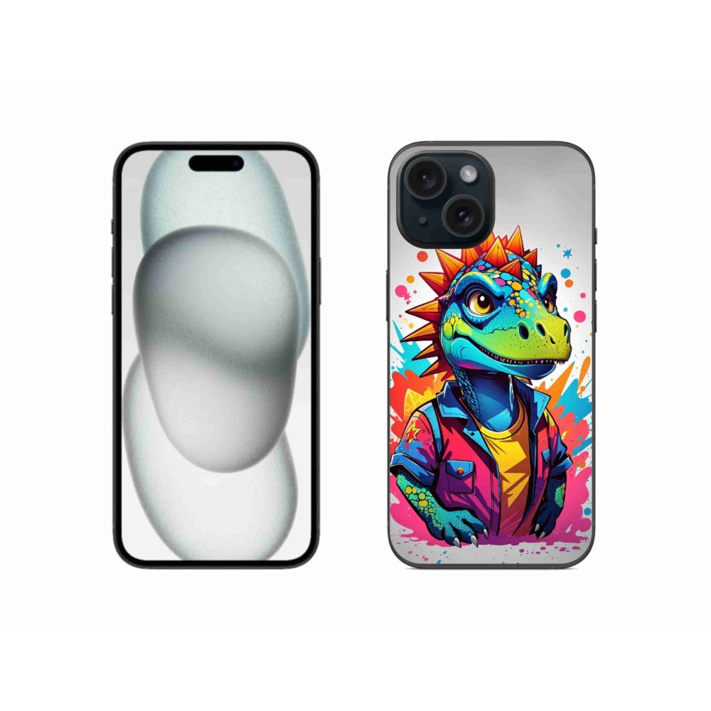 Gelový kryt mmCase na iPhone 15 - barevný dinosaurus
