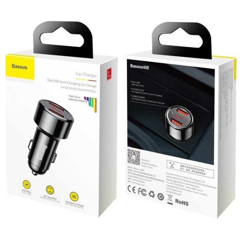 Baseus Magic Series Nabíječka do Auta USB-A/USB-A 45W Black