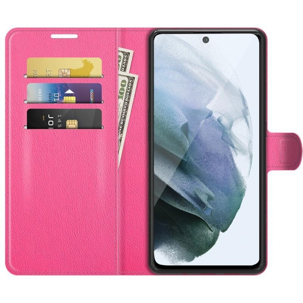 Litchi PU kožené peněženkové pouzdro na mobil Samsung Galaxy S21 FE 5G - rose