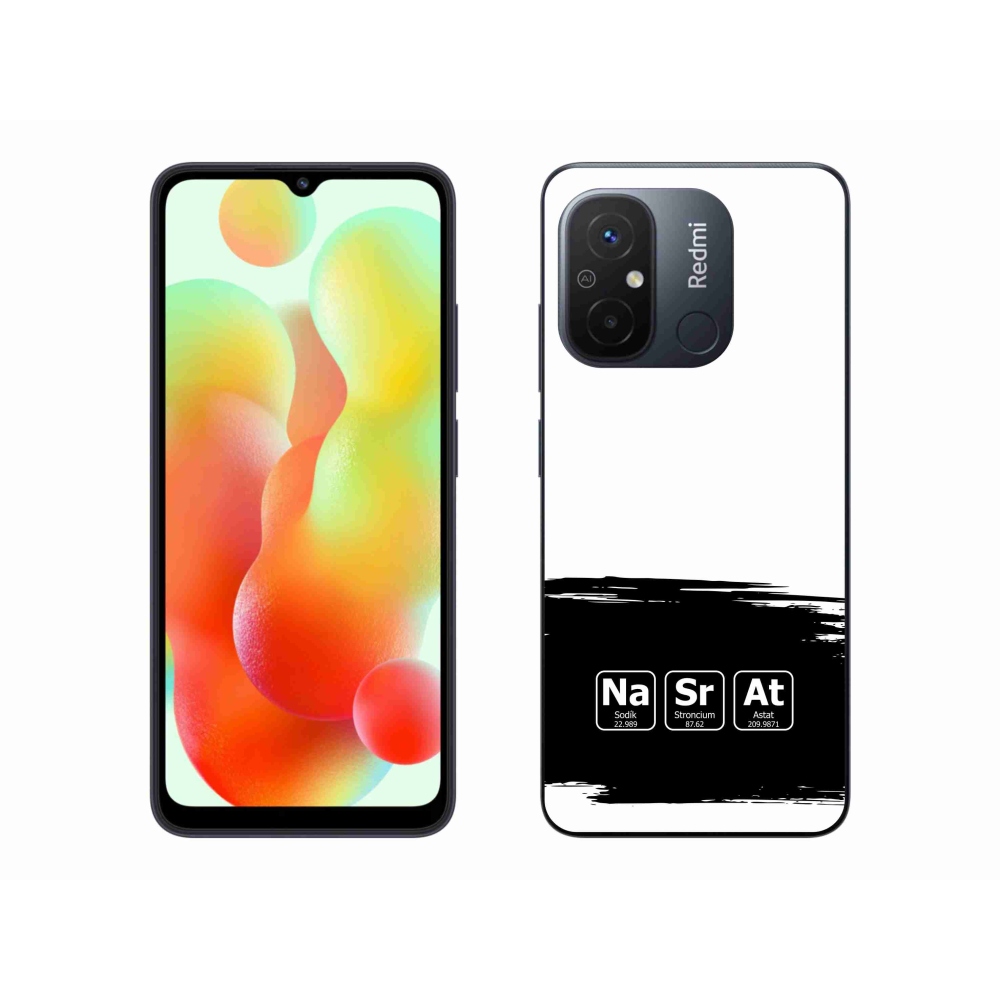 Gelový kryt mmCase na Xiaomi Redmi 12C - chemické prvky černobílé pozadí