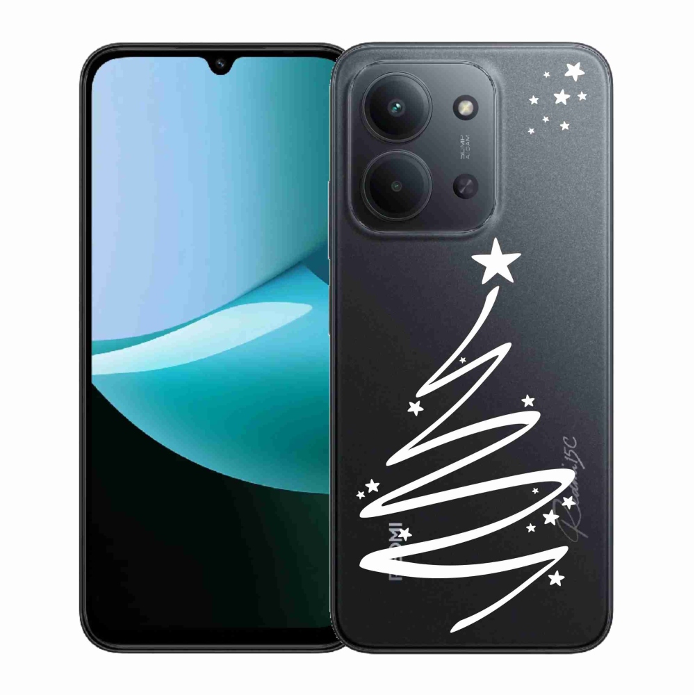 Gelový kryt mmCase na Xiaomi Redmi 15C 4G (171mm)/Poco C85 4G (171mm) - bílý stromeček na průhledném pozadí