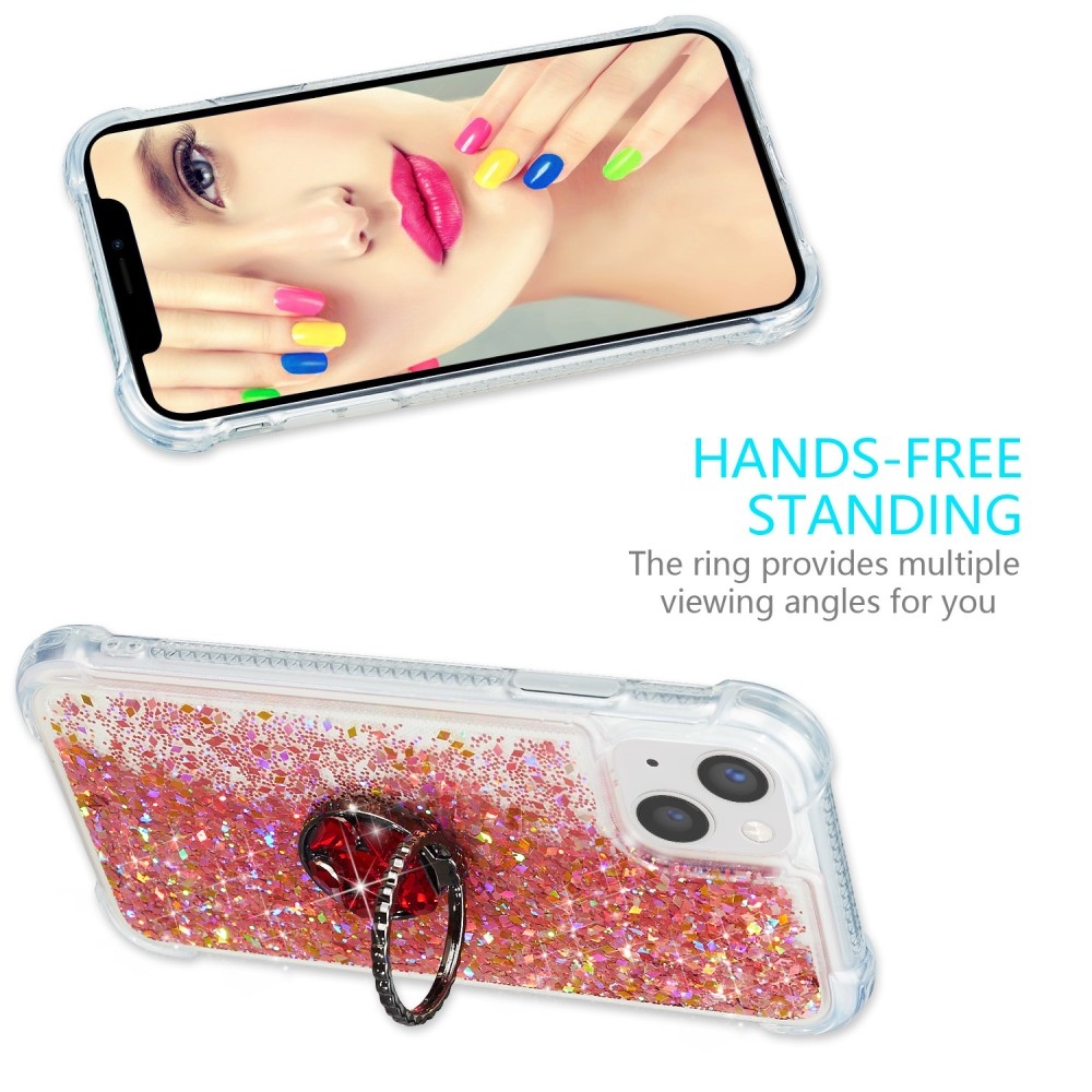 Glitter přesýpací gelový obal na iPhone 15 Plus - růžovozlatý