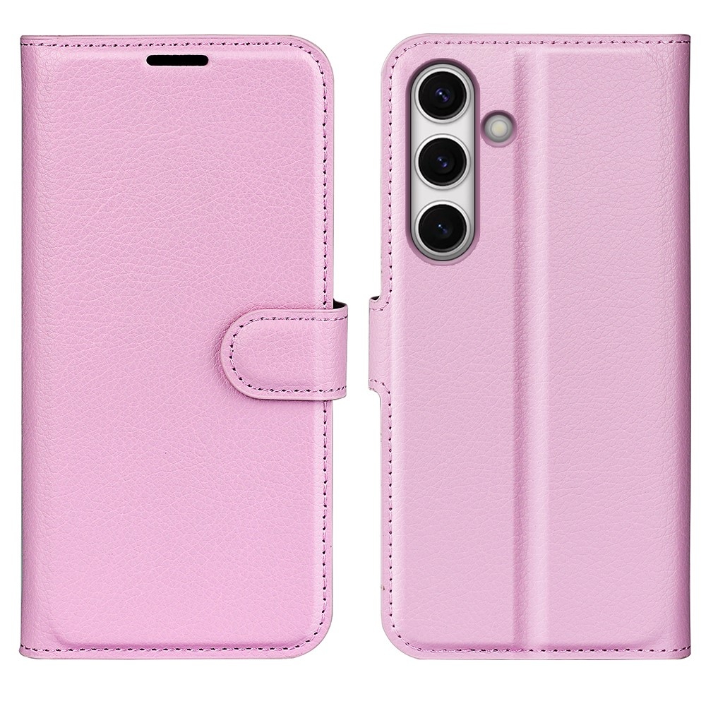 Litchi knížkové pouzdro na Samsung Galaxy S24 FE - růžové