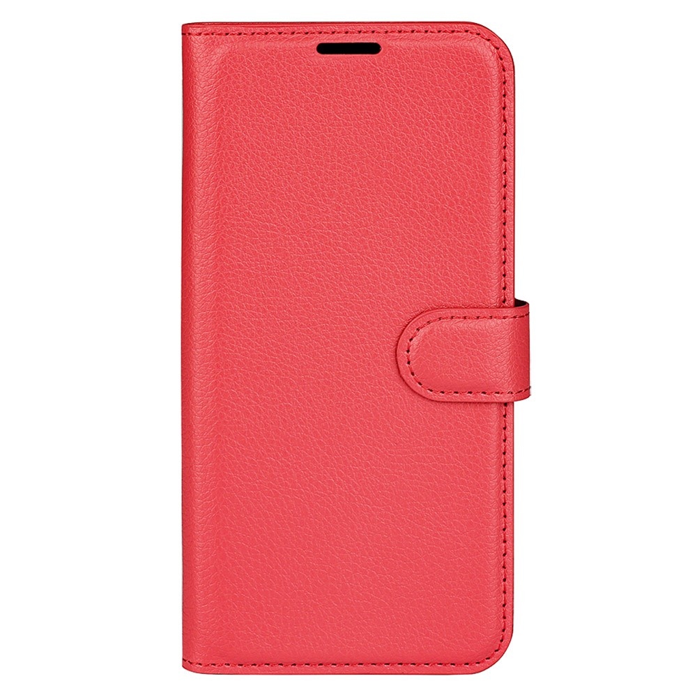 Litchi knížkové pouzdro na iPhone 15 Plus - červené
