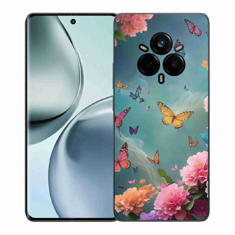 Gelový kryt mmCase na Realme 14 Pro+ 5G - barevné květy a motýli