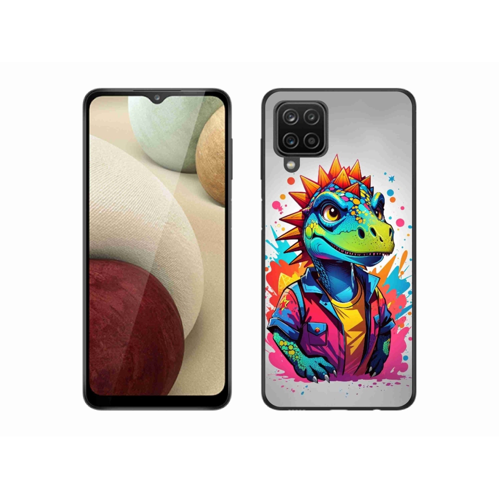 Gelový kryt mmCase na Samsung Galaxy A12 - barevný dinosaurus