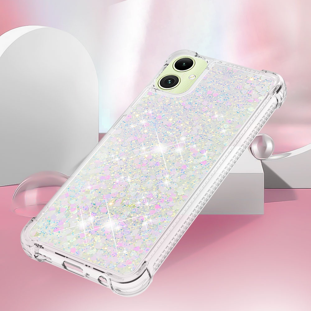 Glitter přesýpací gelový obal na Samsung Galaxy A07 4G - růžovostříbrný/srdíčka