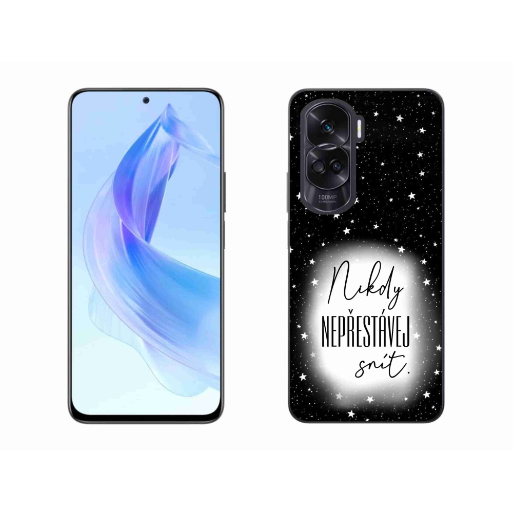 Gelový kryt mmCase na Honor 90 Lite - citát 1 bíločerné pozadí