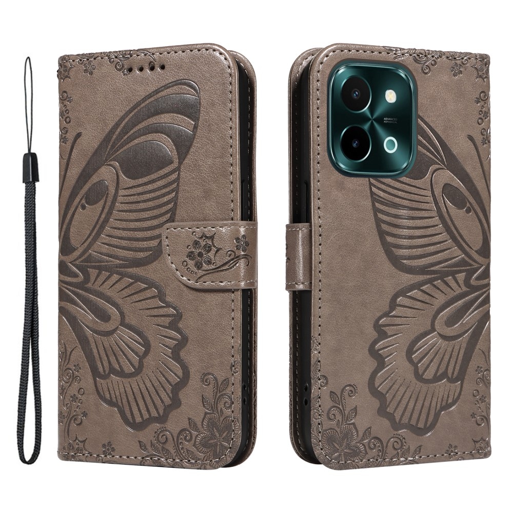 Floral Butterfly knížkové pouzdro na Vivo Y28 - šedé