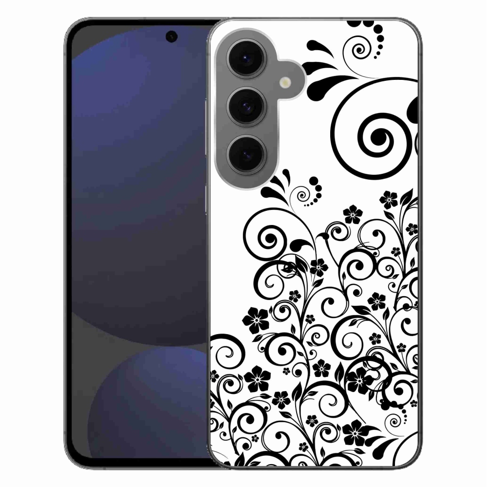 Gelový kryt mmCase na Samsung Galaxy S24 FE - černobílé květinové vzory