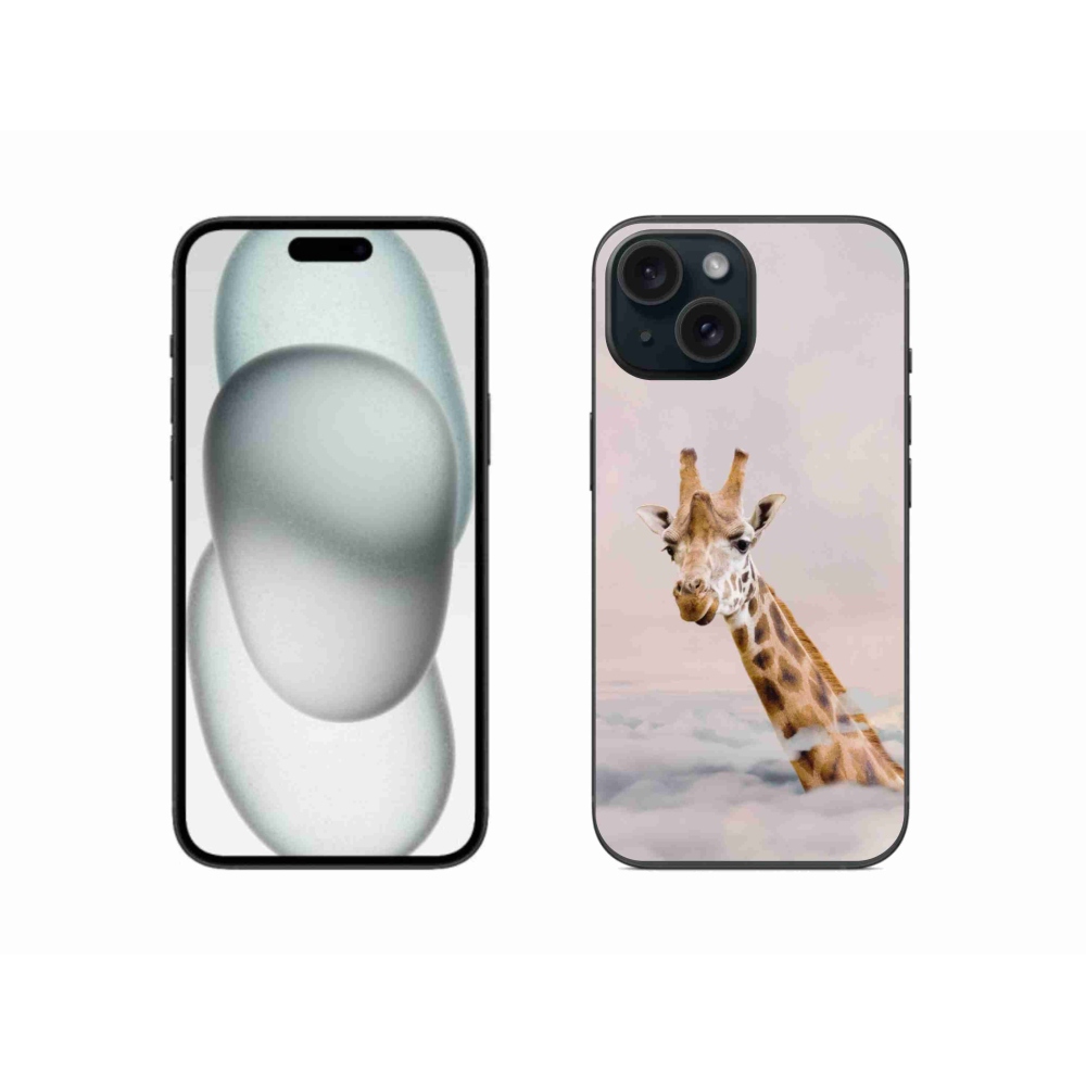 Gelový kryt mmCase na iPhone 15 - žirafa v oblacích