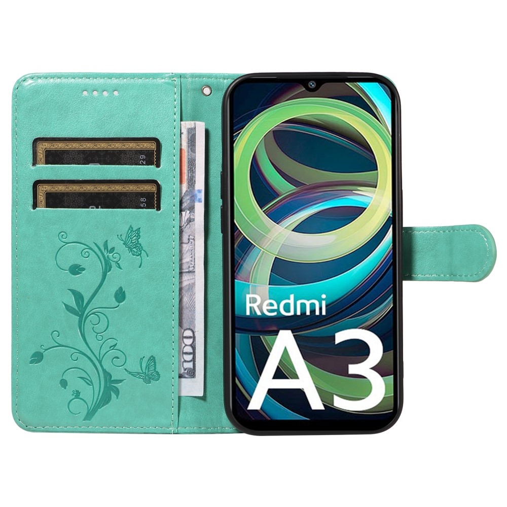 Flowers knížkové pouzdro na Xiaomi Redmi A3 - modrozelené