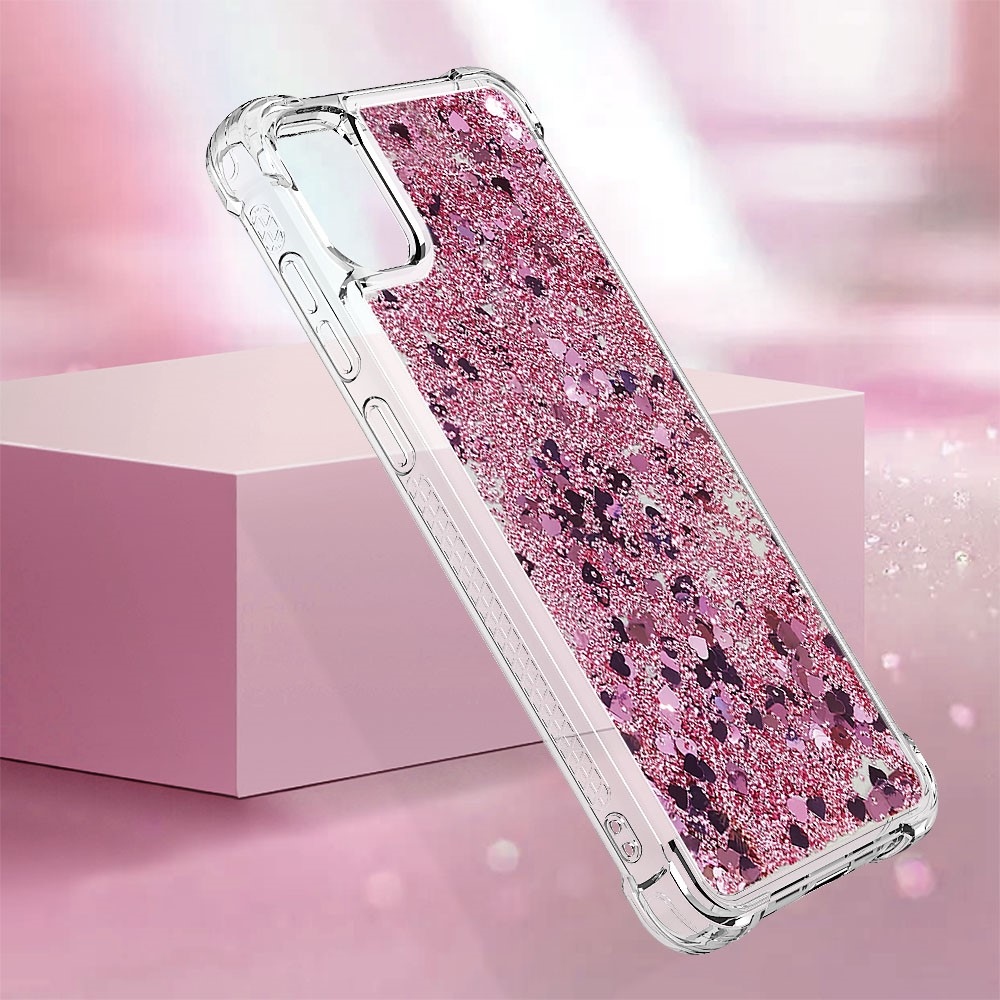 Glitter přesýpací gelový obal na Samsung Galaxy A06 4G - růžovozlatý/srdíčka