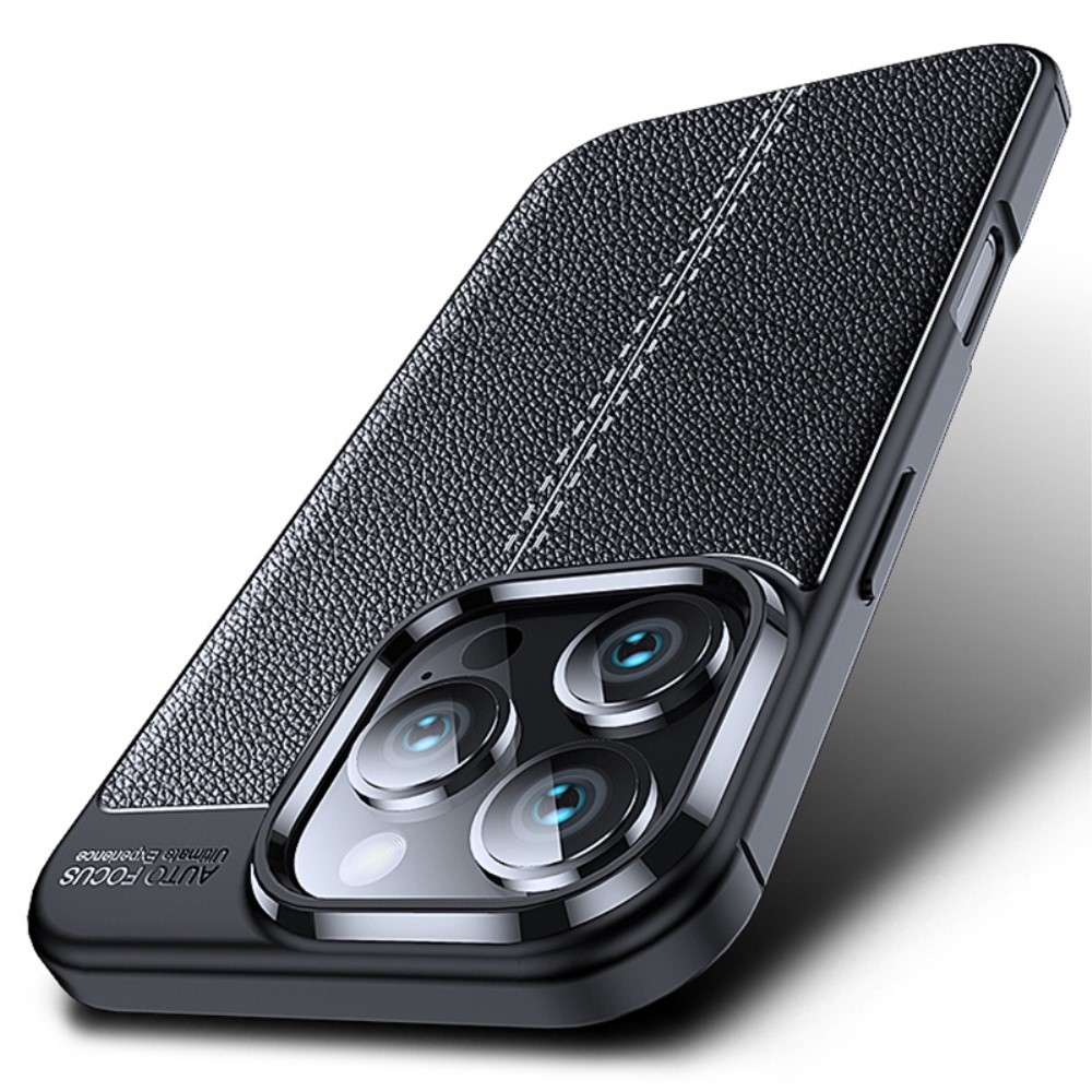 Litchi odolný gelový obal na iPhone 16 Pro Max - černý