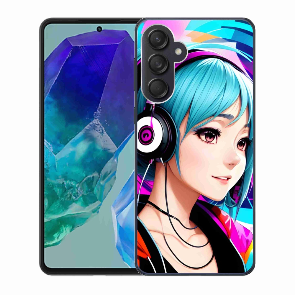 Gelový kryt mmCase na Samsung Galaxy M55 5G - dívka se sluchátky