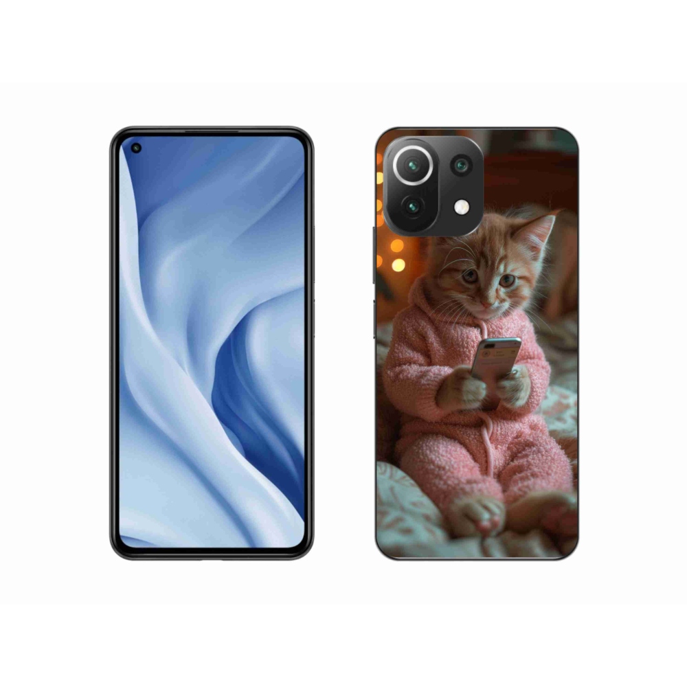 Gelový kryt mmCase na Xiaomi 11 Lite 5G NE - kotě s mobilem