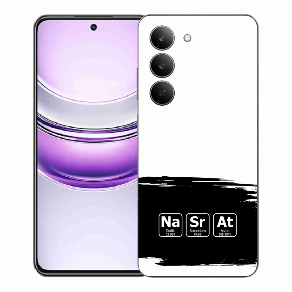Gelový kryt mmCase na Realme 14x 5G - chemické prvky černobílé pozadí