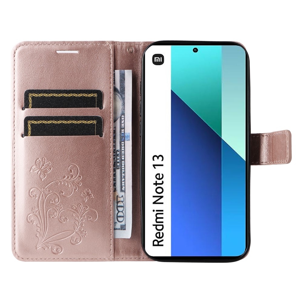 Big Butterfly knížkové pouzdro na Xiaomi Redmi Note 13 - růžovozlaté