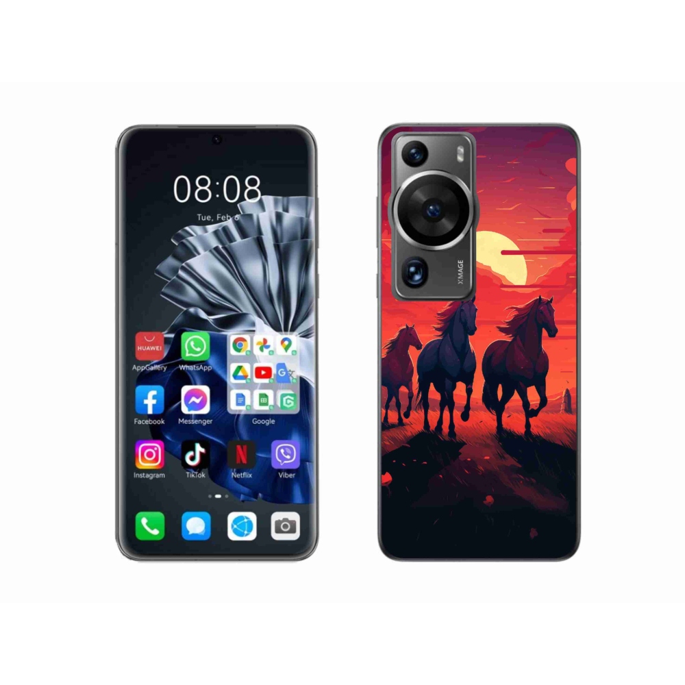 Gelový kryt mmCase na Huawei P60 Pro - koně a západ slunce