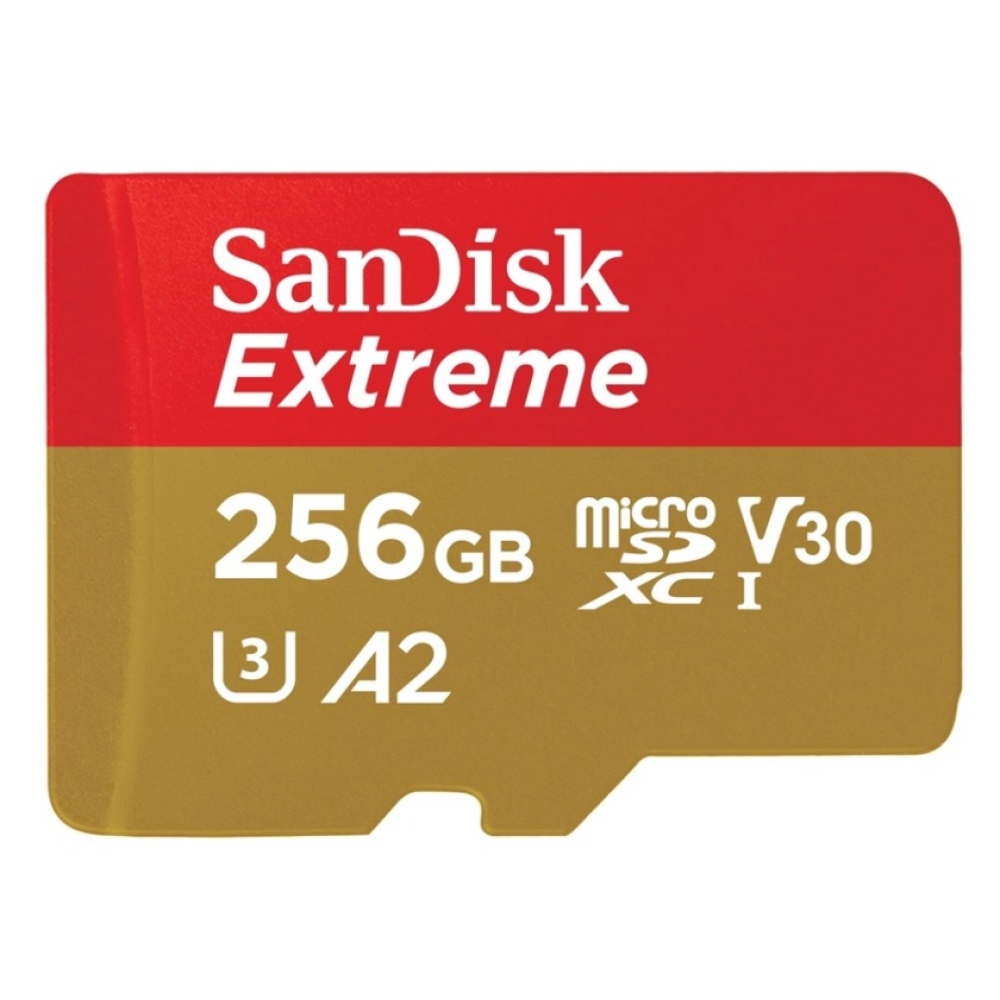 Vysokorychlostní paměťová karta SanDisk Extreme microSDXC 256GB 190MB/s & 130MB/s Read/Write A2 C10 V30 UHS-I U3 + SD Adapter