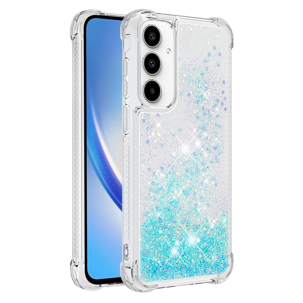 Glitter gelový přesýpací obal na Samsung Galaxy A35 5G - modrý/hvězdičky