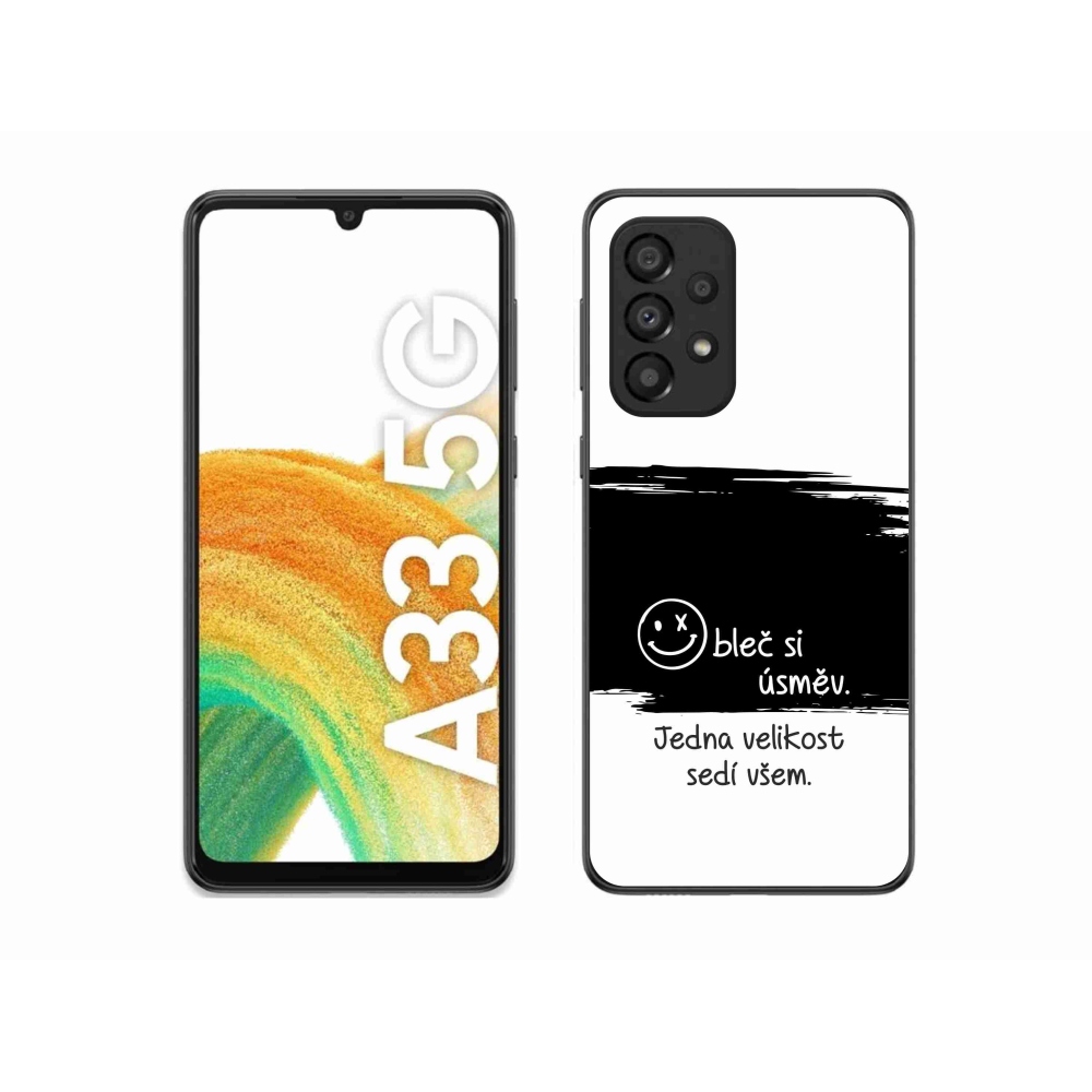 Gelový kryt mmCase na Samsung Galaxy A33 5G - vtipný text 8 černobílé pozadí