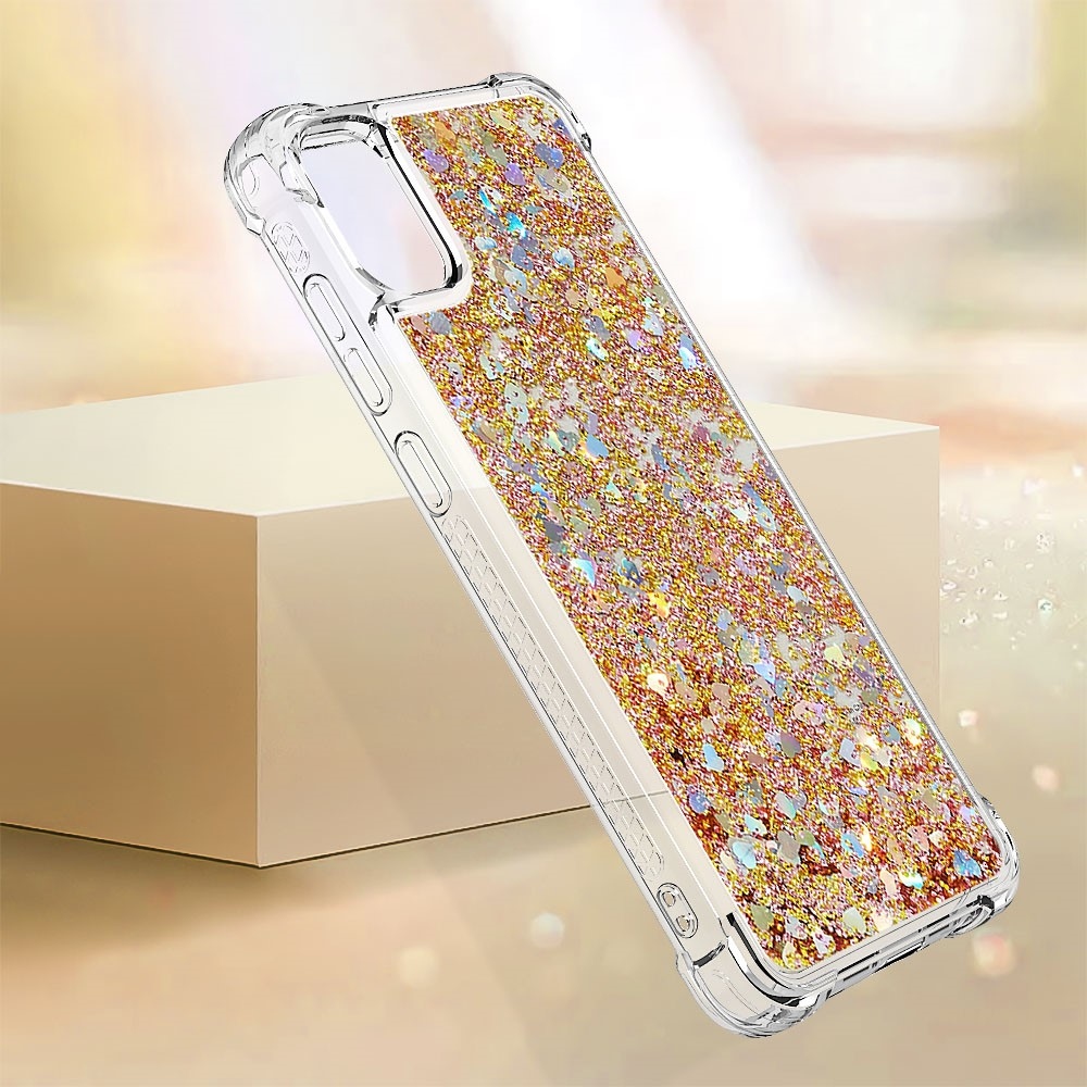 Glitter přesýpací gelový obal na Samsung Galaxy A06 4G - zlatý/srdíčka