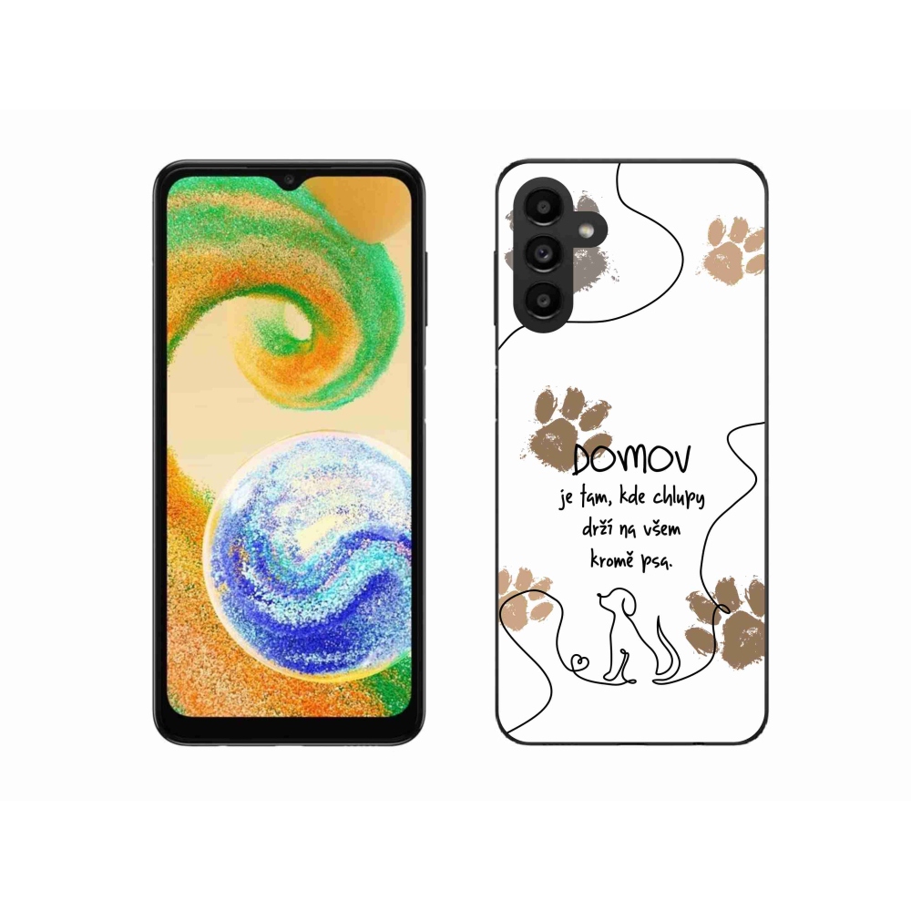 Gelový kryt mmCase na Samsung Galaxy A04s (164.7x76.7x9.1mm) - psí motiv bílé pozadí
